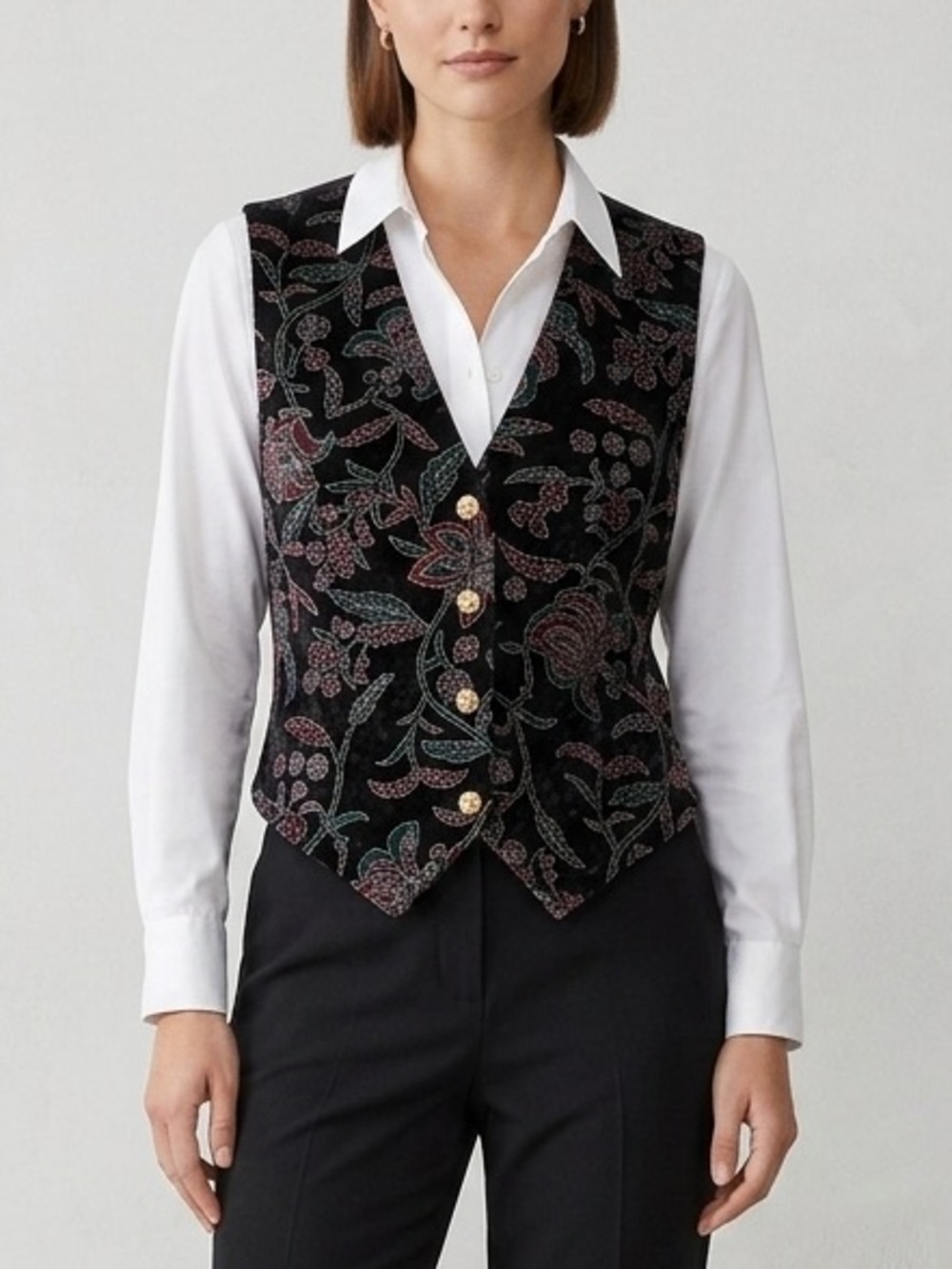 Trimmings Vintage Embroidered Floral‎ Velvet Vest Size Large
